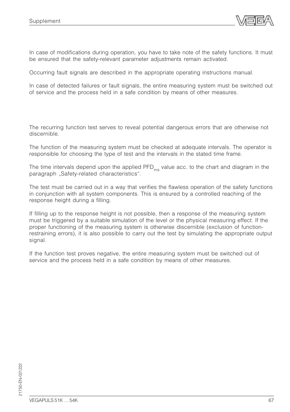 4 reaction during operation and in case of failure, 5 recurring function test, 4reaction during operation and in case of failure | 5recurring function test | VEGA VEGAPULS 51K…54K 4 … 20 mA; HART compact sensor User Manual | Page 67 / 72