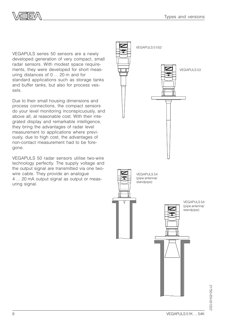 2 types and versions, 1 overview | VEGA VEGAPULS 51K…54K 4 … 20 mA; HART compact sensor User Manual | Page 8 / 72