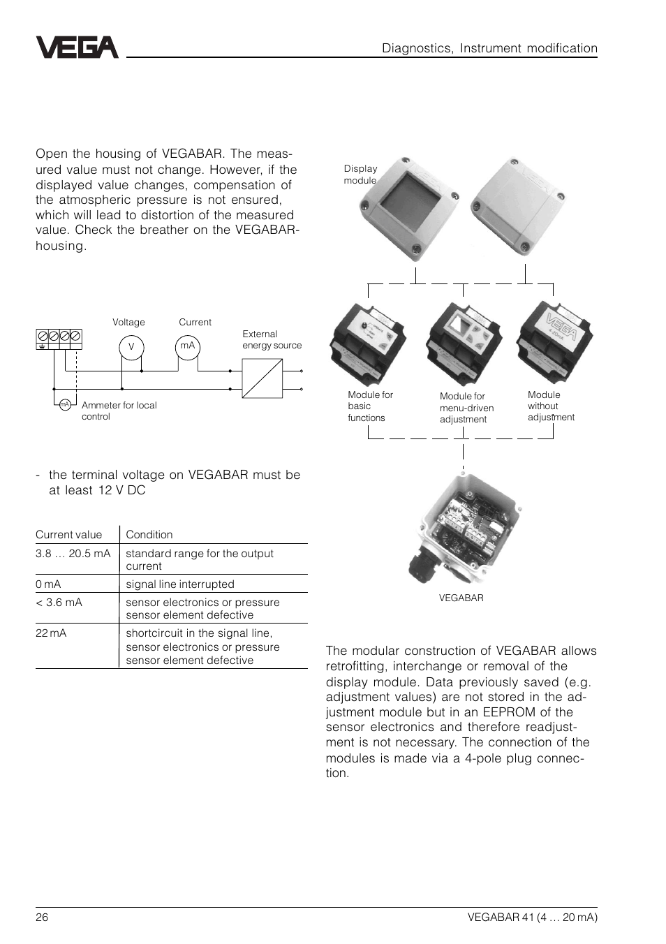 6 instrument modification, 1 exchange of adjustment modules | VEGA VEGABAR 41 4 … 20 mA User Manual | Page 26 / 28