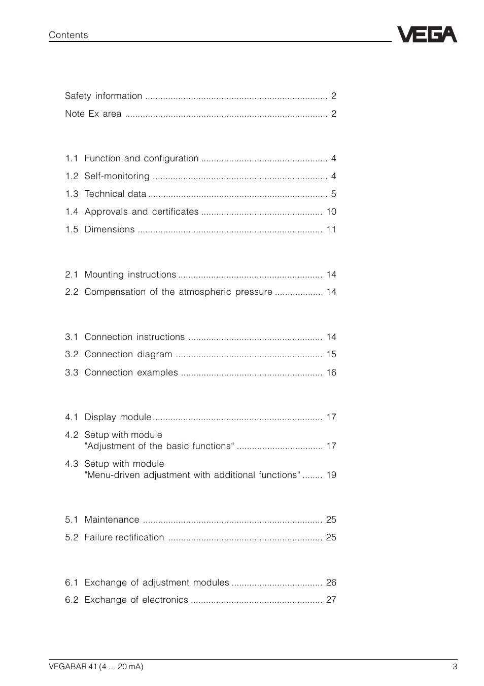 VEGA VEGABAR 41 4 … 20 mA User Manual | Page 3 / 28