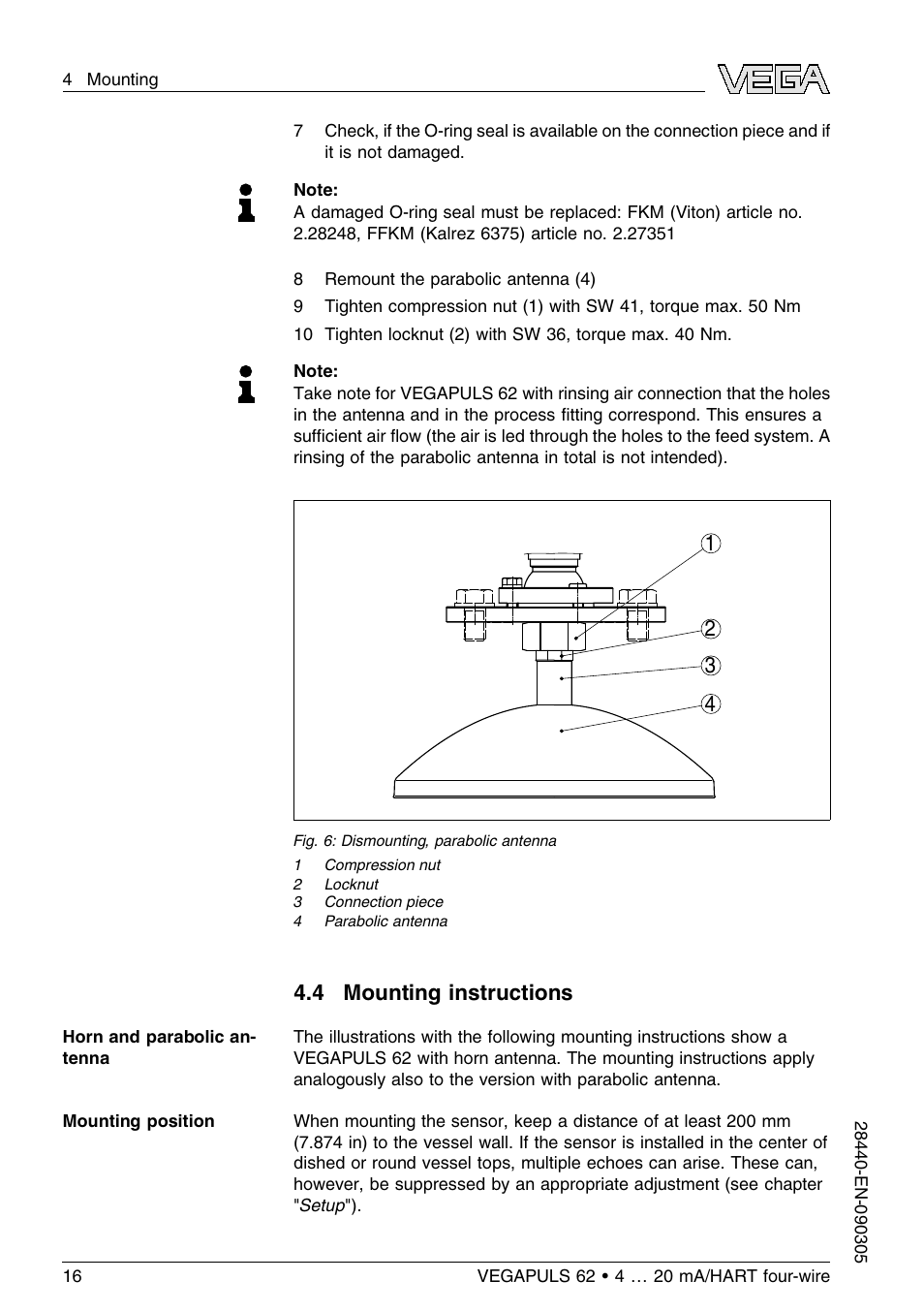 4 mounting instructions | VEGA VEGAPULS 62 (≥ 2.0.0 - ≤ 3.8) 4 … 20 mA_HART four-wire User Manual | Page 16 / 72