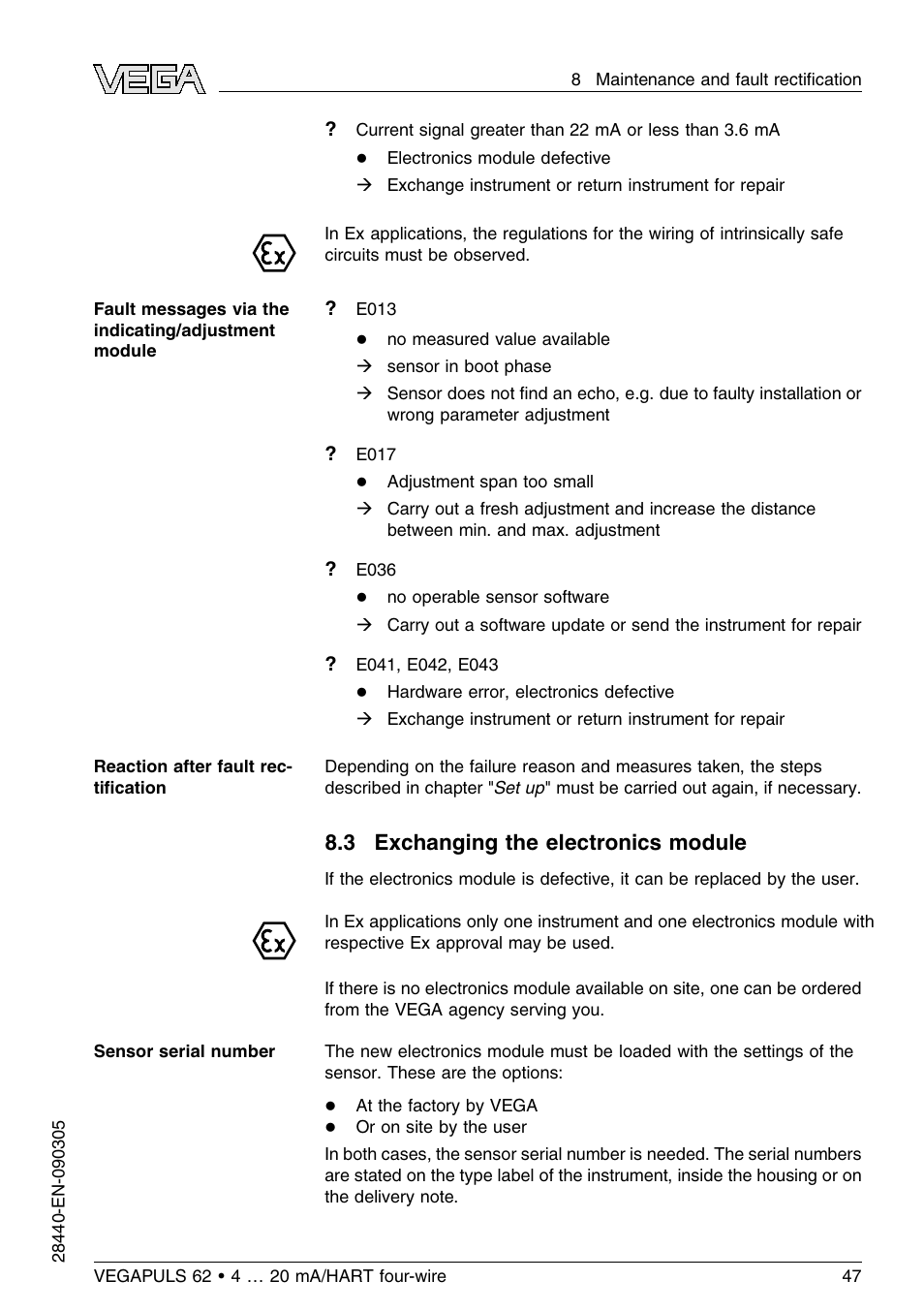 3 exchanging the electronics module | VEGA VEGAPULS 62 (≥ 2.0.0 - ≤ 3.8) 4 … 20 mA_HART four-wire User Manual | Page 47 / 72