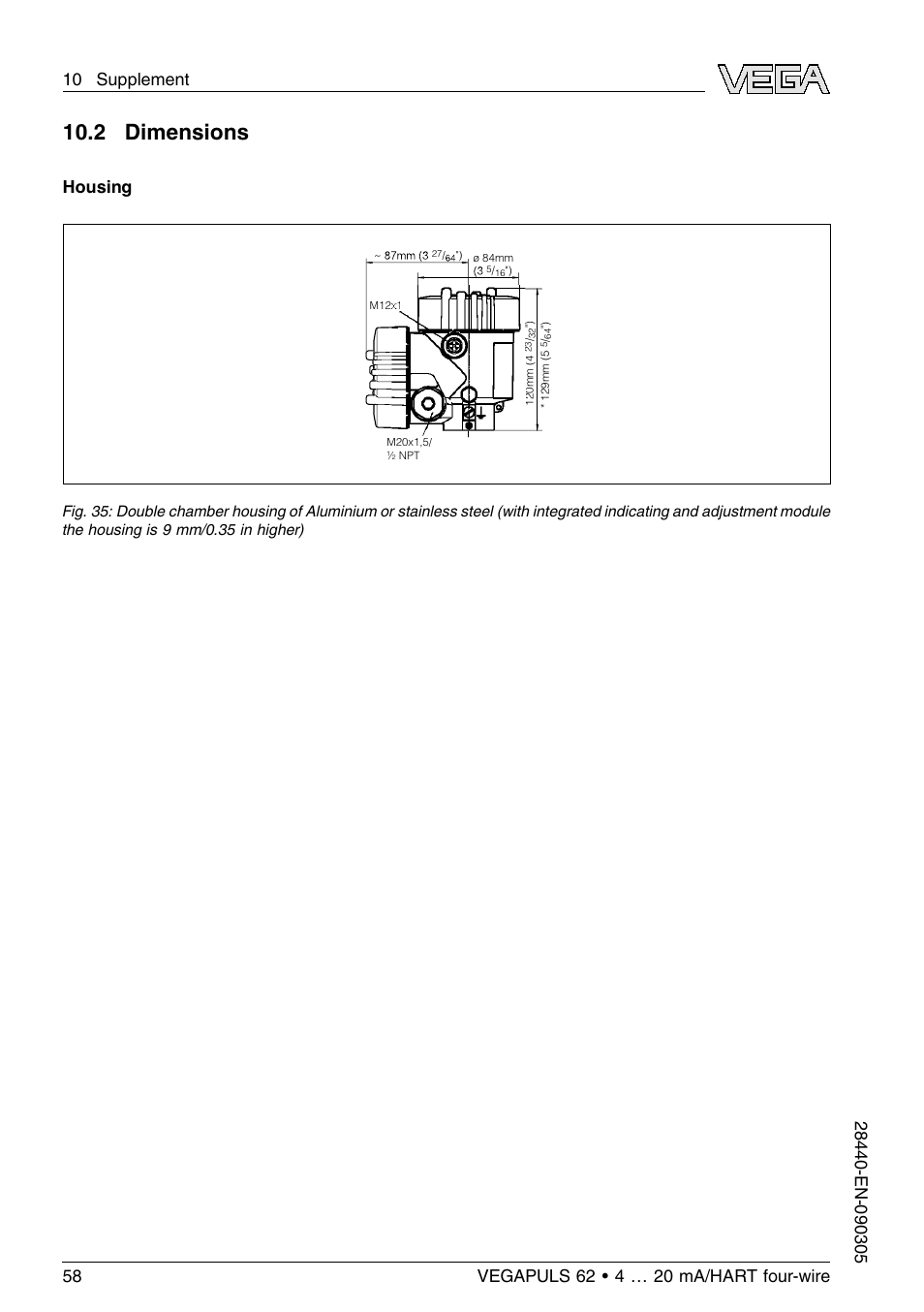 2 dimensions, Housing | VEGA VEGAPULS 62 (≥ 2.0.0 - ≤ 3.8) 4 … 20 mA_HART four-wire User Manual | Page 58 / 72