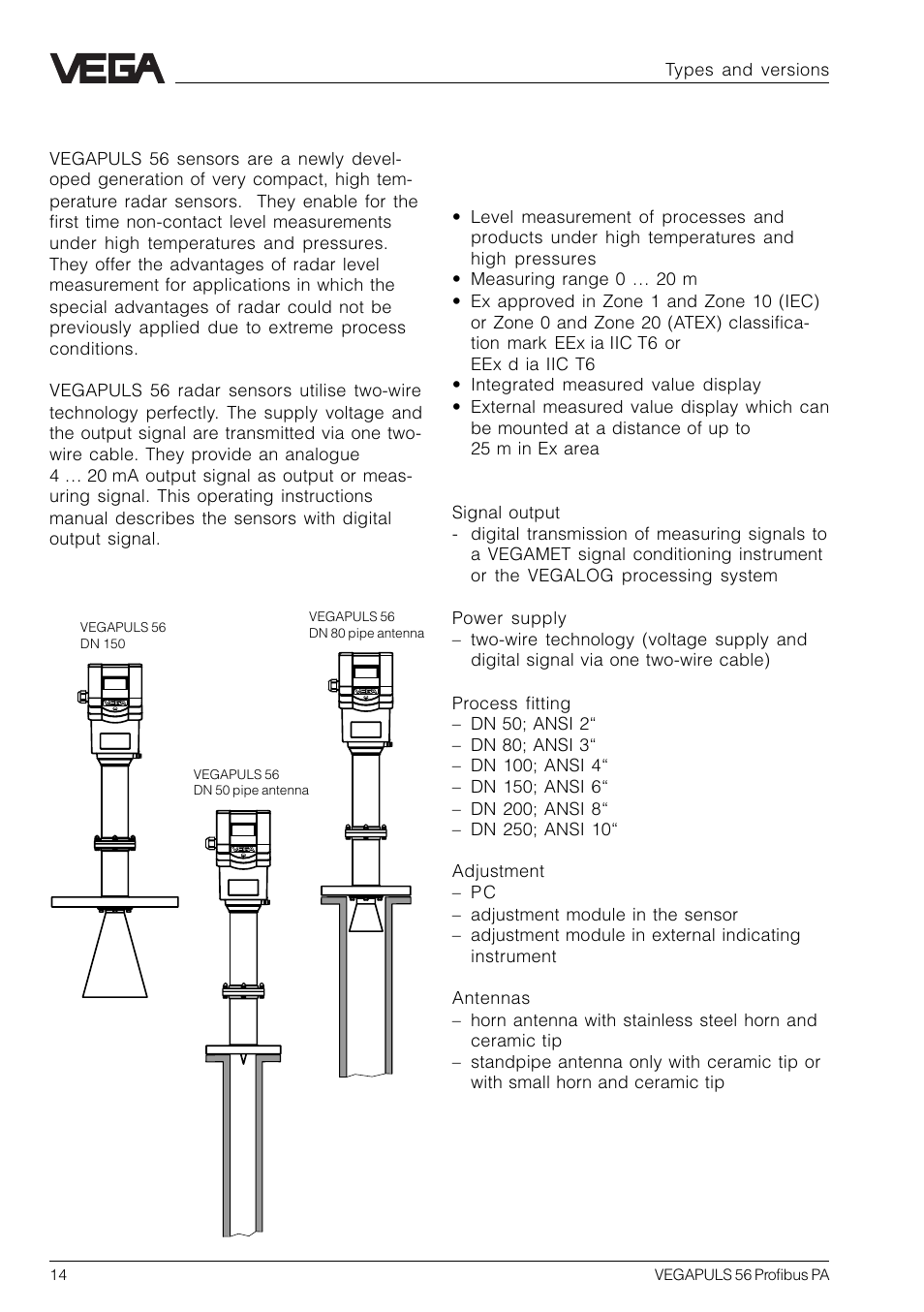 2 types and versions, 1 type survey | VEGA VEGAPULS 56 Profibus PA User Manual | Page 14 / 92