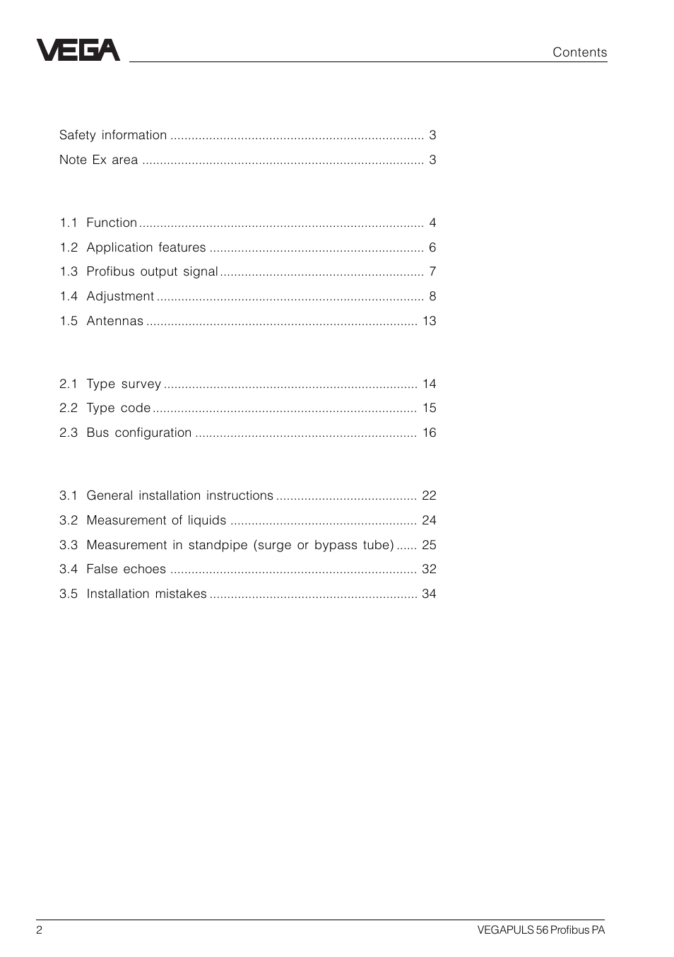 VEGA VEGAPULS 56 Profibus PA User Manual | Page 2 / 92