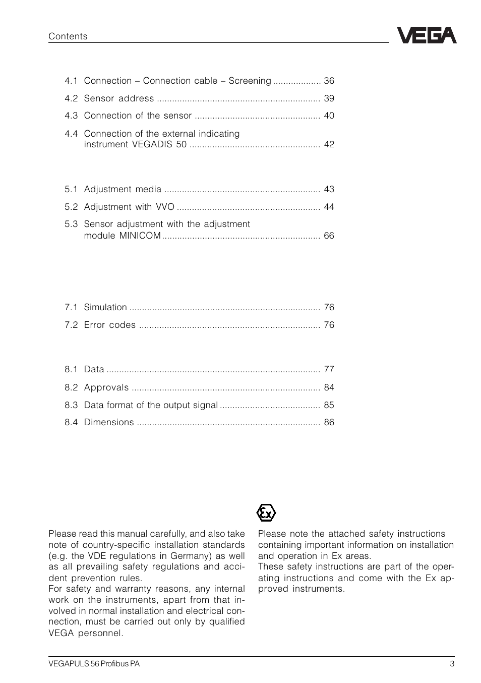 Safety information, Note ex area | VEGA VEGAPULS 56 Profibus PA User Manual | Page 3 / 92