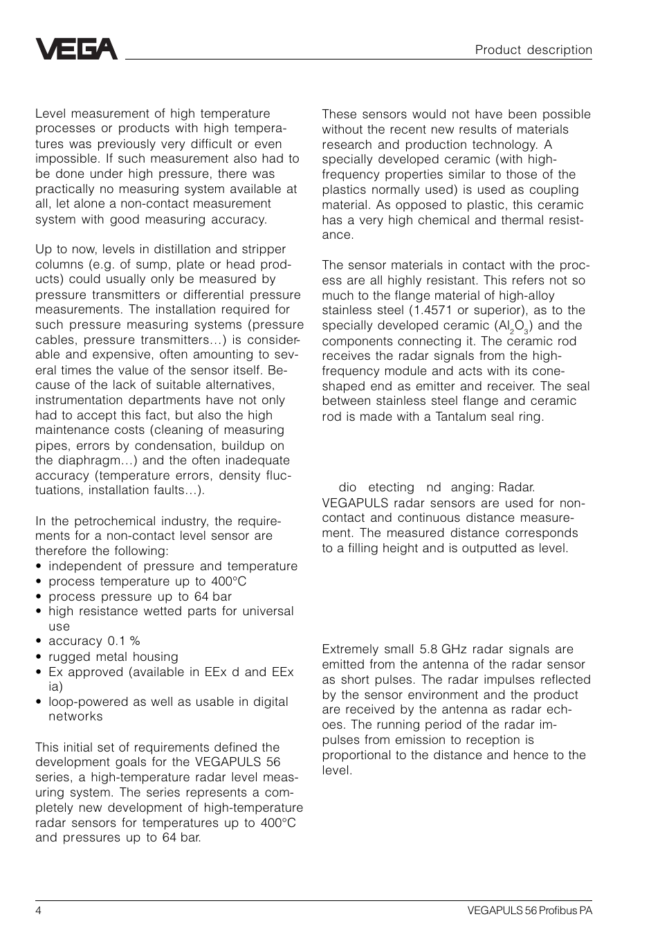 1 product description, 1 function | VEGA VEGAPULS 56 Profibus PA User Manual | Page 4 / 92