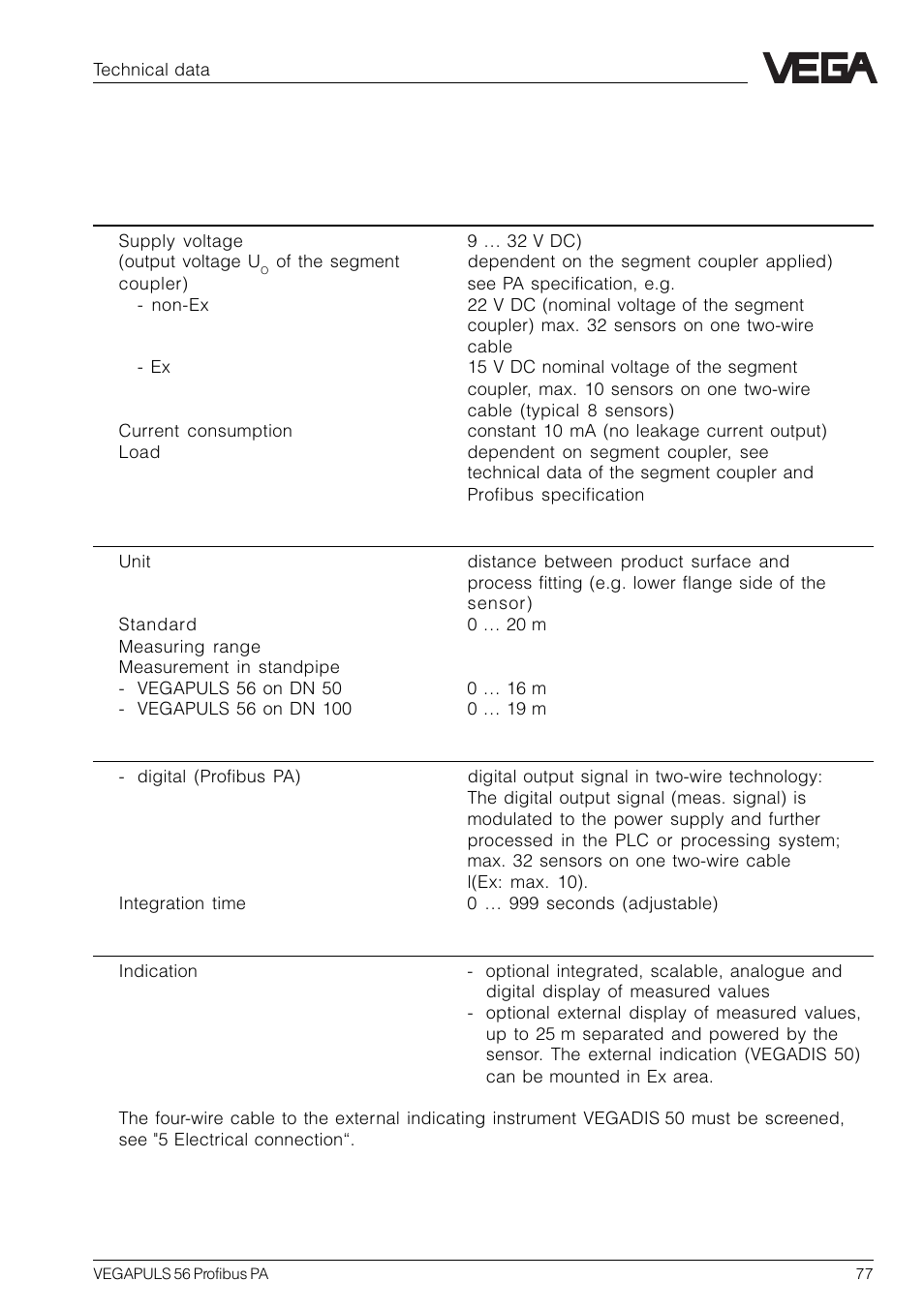 8 technical data, 1 data | VEGA VEGAPULS 56 Profibus PA User Manual | Page 77 / 92