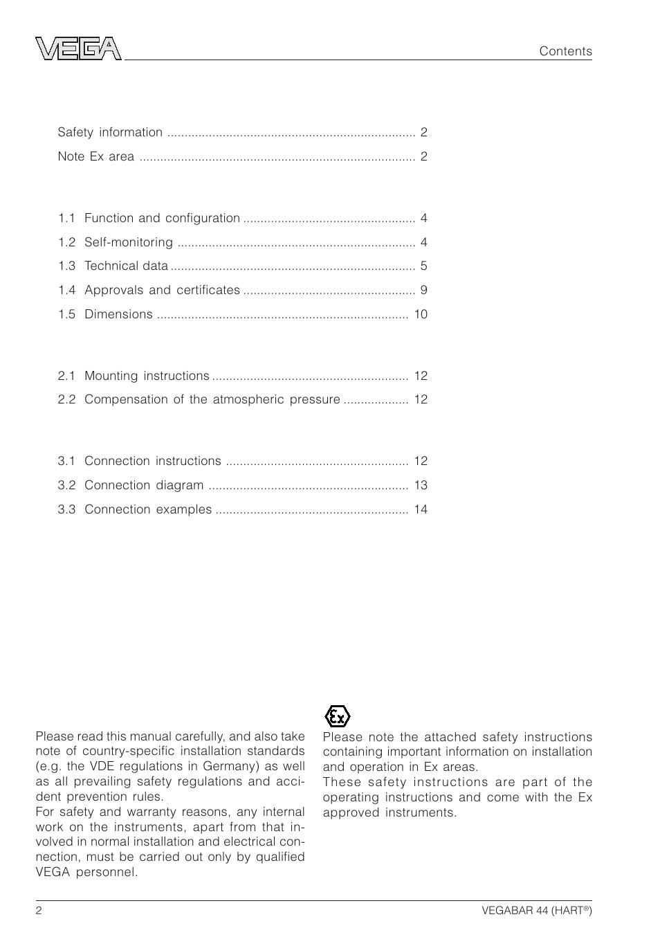 VEGA VEGABAR 44 HART User Manual | Page 2 / 44