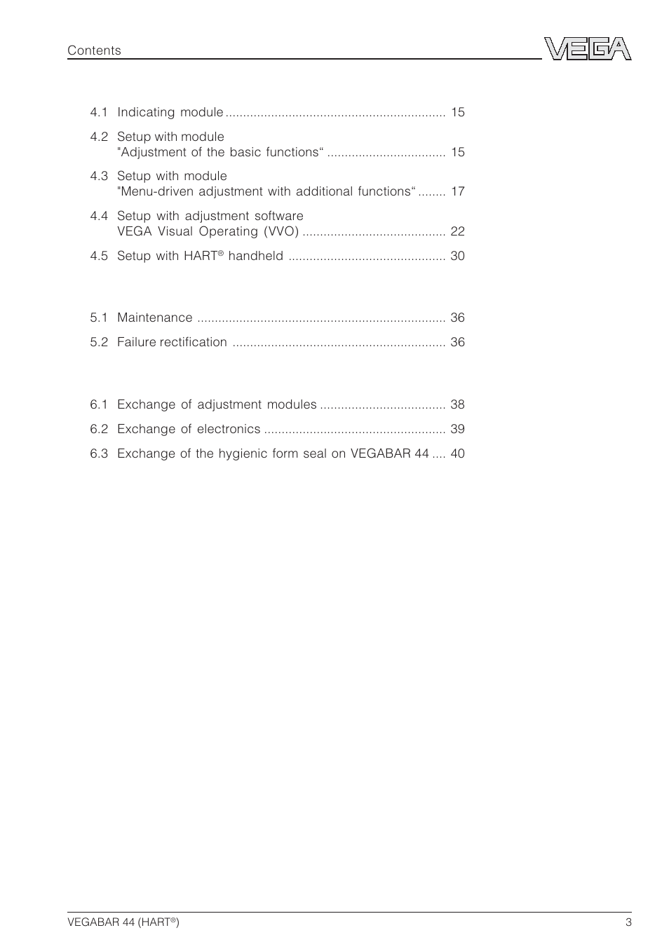 VEGA VEGABAR 44 HART User Manual | Page 3 / 44