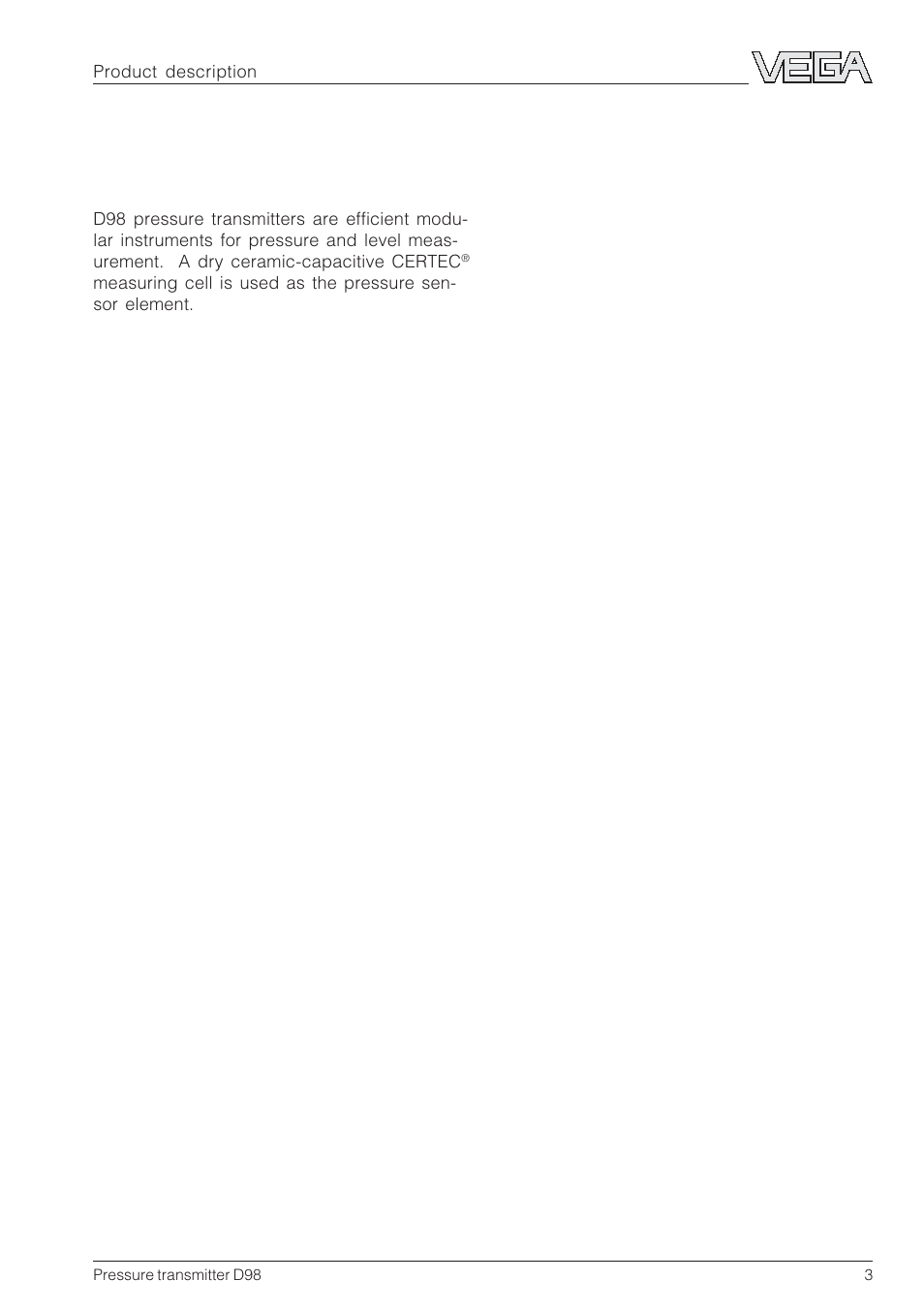 1 product description, 1 function and configuration | VEGA D98 Pressure transmitter User Manual | Page 3 / 12