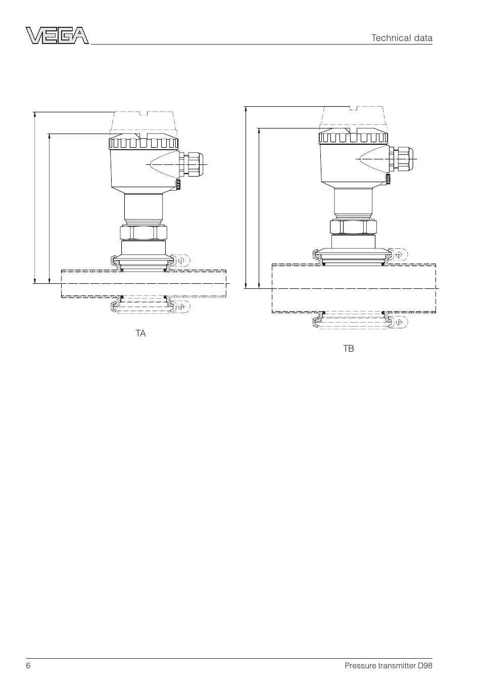 3 dimensions | VEGA D98 Pressure transmitter User Manual | Page 6 / 12