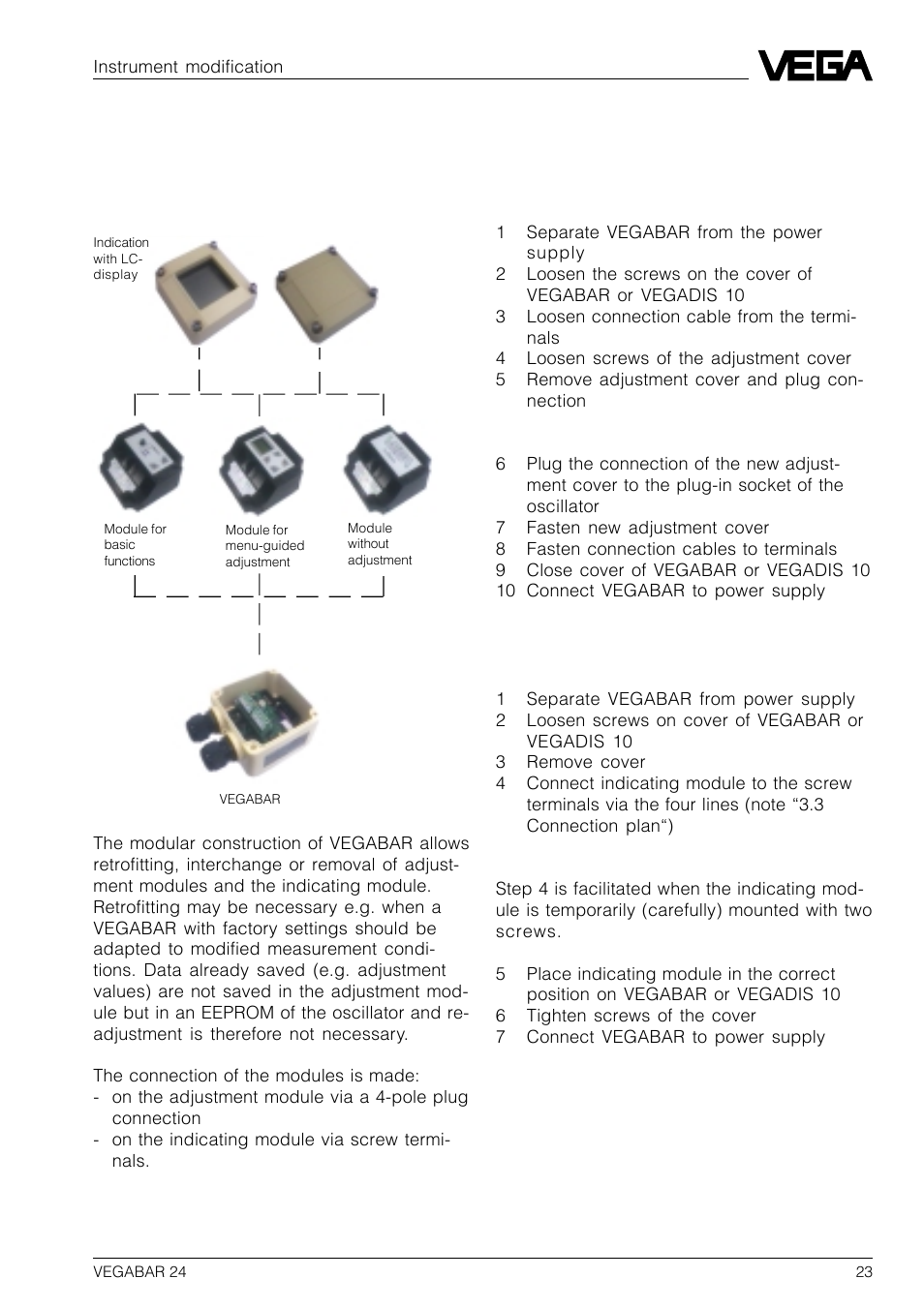 6 instrument modification, 1 interchanging adjustment modules | VEGA VEGABAR 24 User Manual | Page 23 / 28