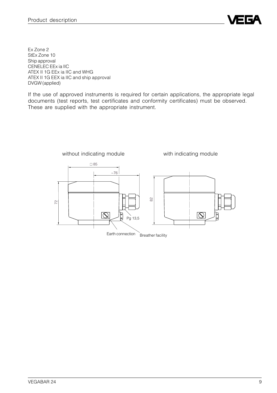 4 approvals, 5 dimensions | VEGA VEGABAR 24 User Manual | Page 9 / 28
