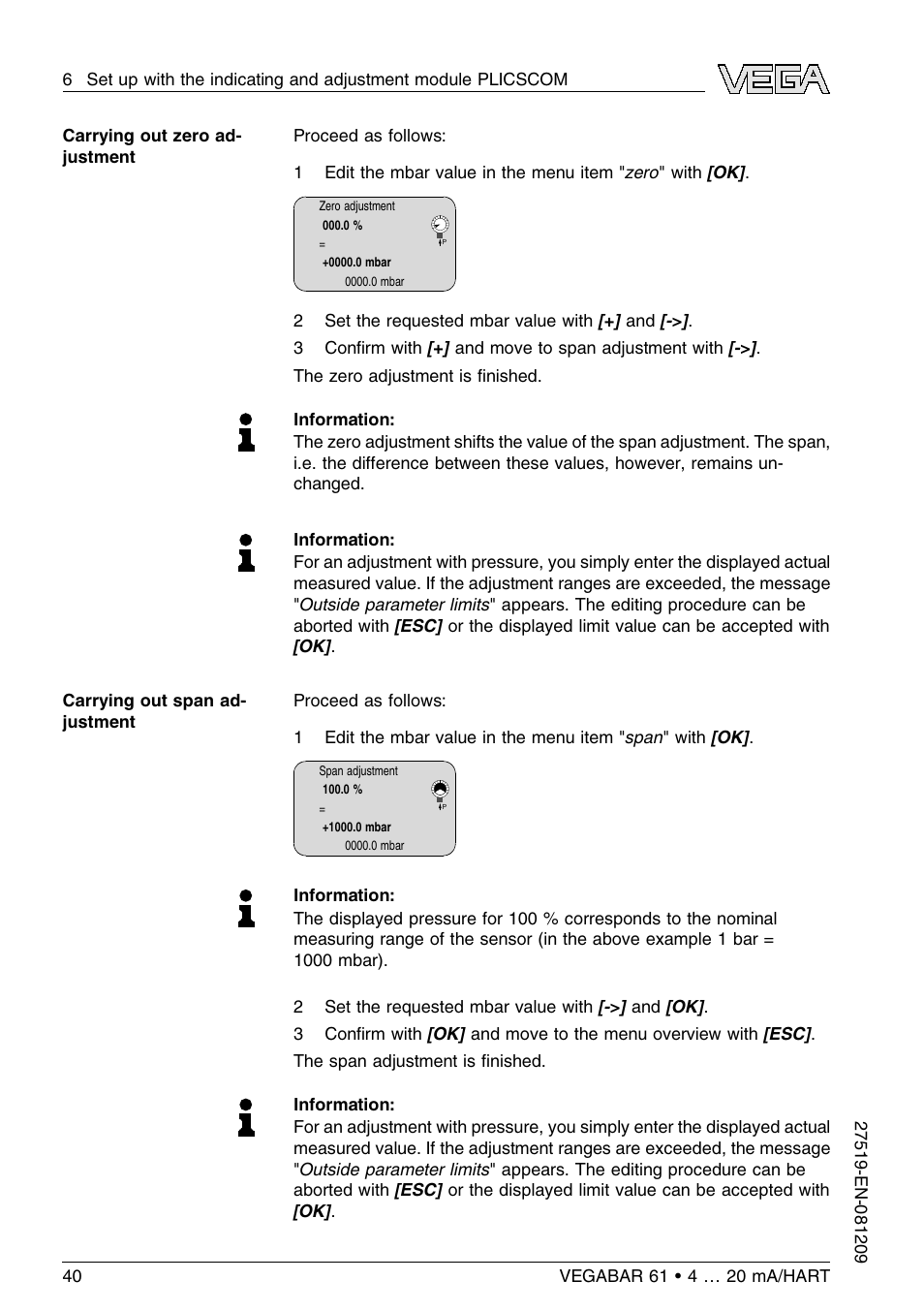 VEGA VEGABAR 61 4 … 20 mA_HART User Manual | Page 40 / 80