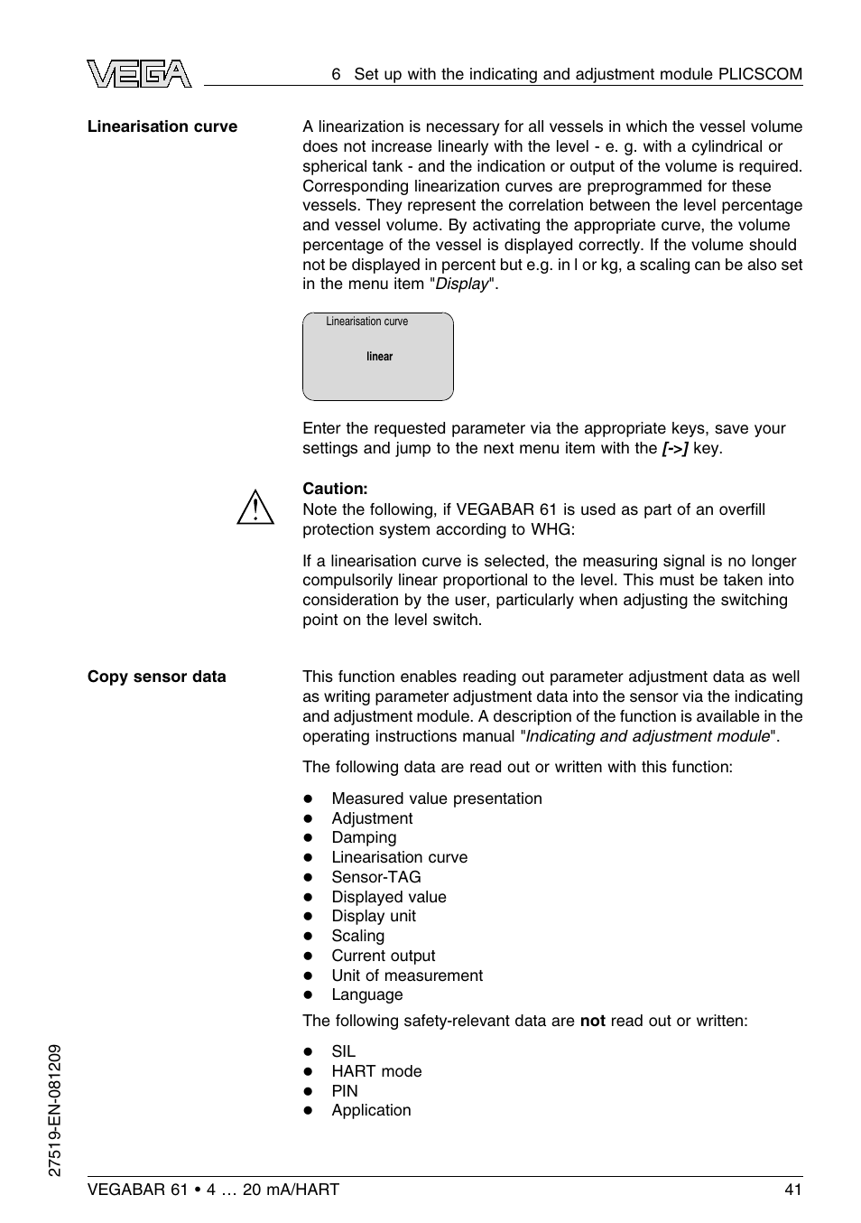 VEGA VEGABAR 61 4 … 20 mA_HART User Manual | Page 41 / 80