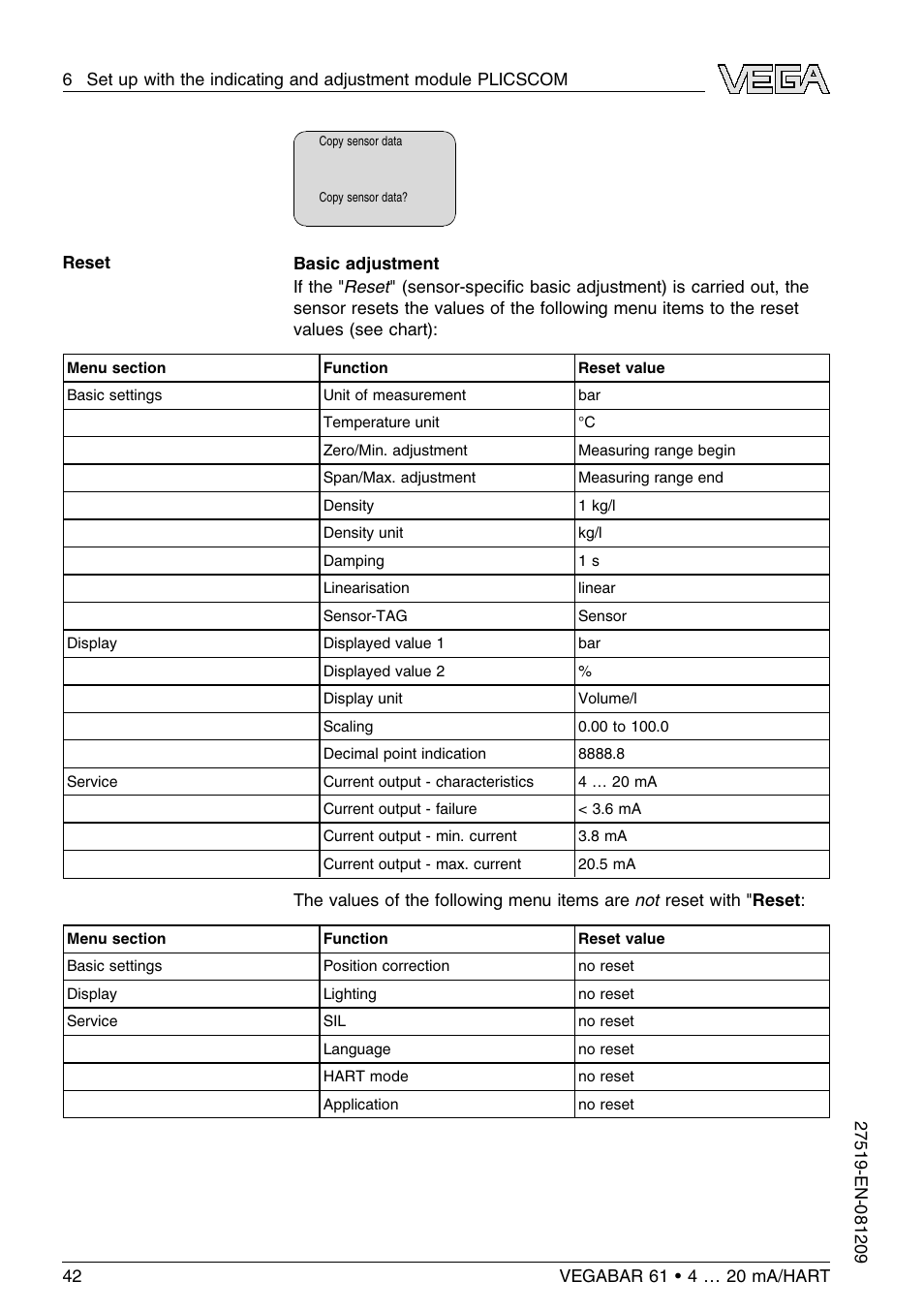 VEGA VEGABAR 61 4 … 20 mA_HART User Manual | Page 42 / 80