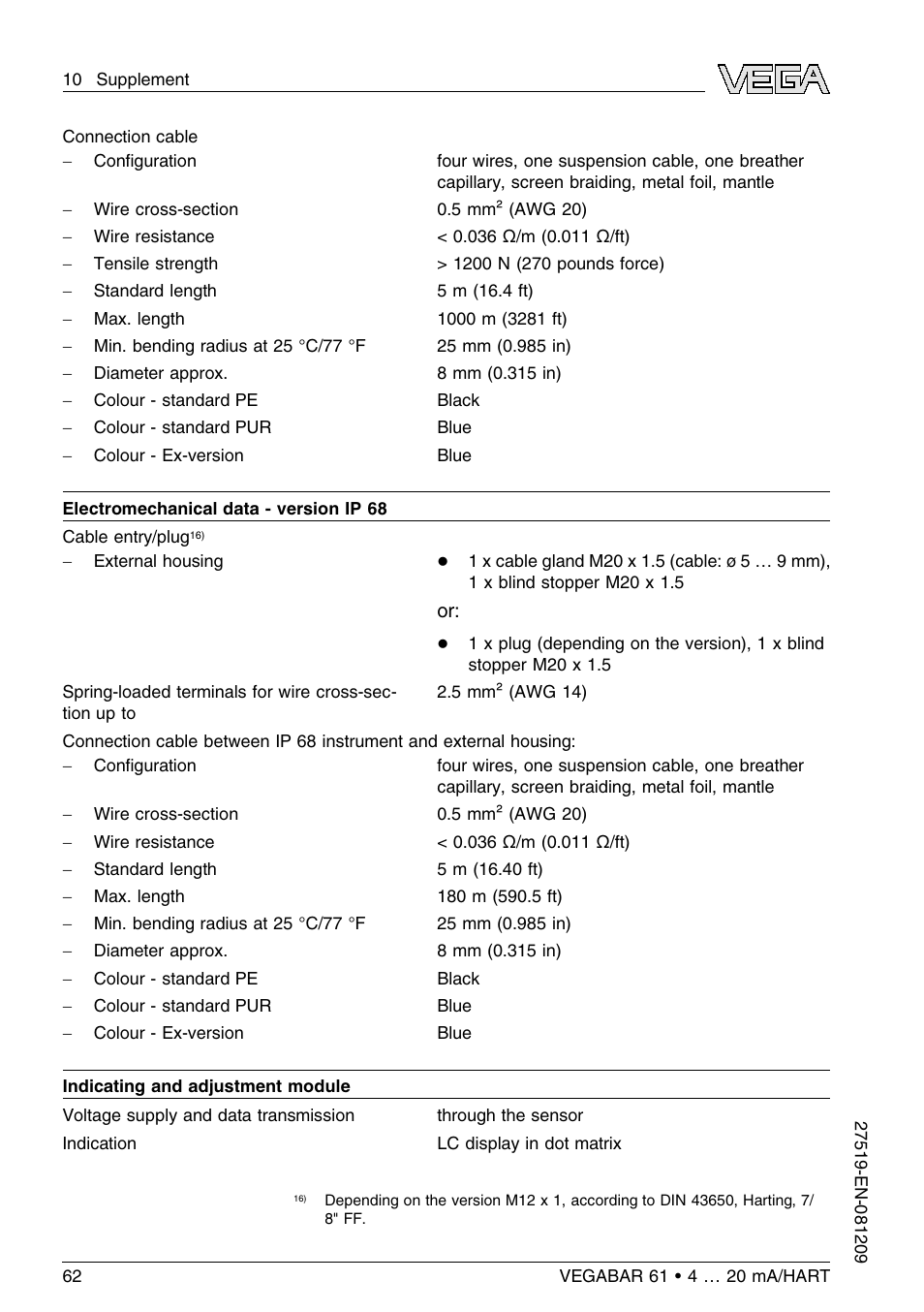 VEGA VEGABAR 61 4 … 20 mA_HART User Manual | Page 62 / 80