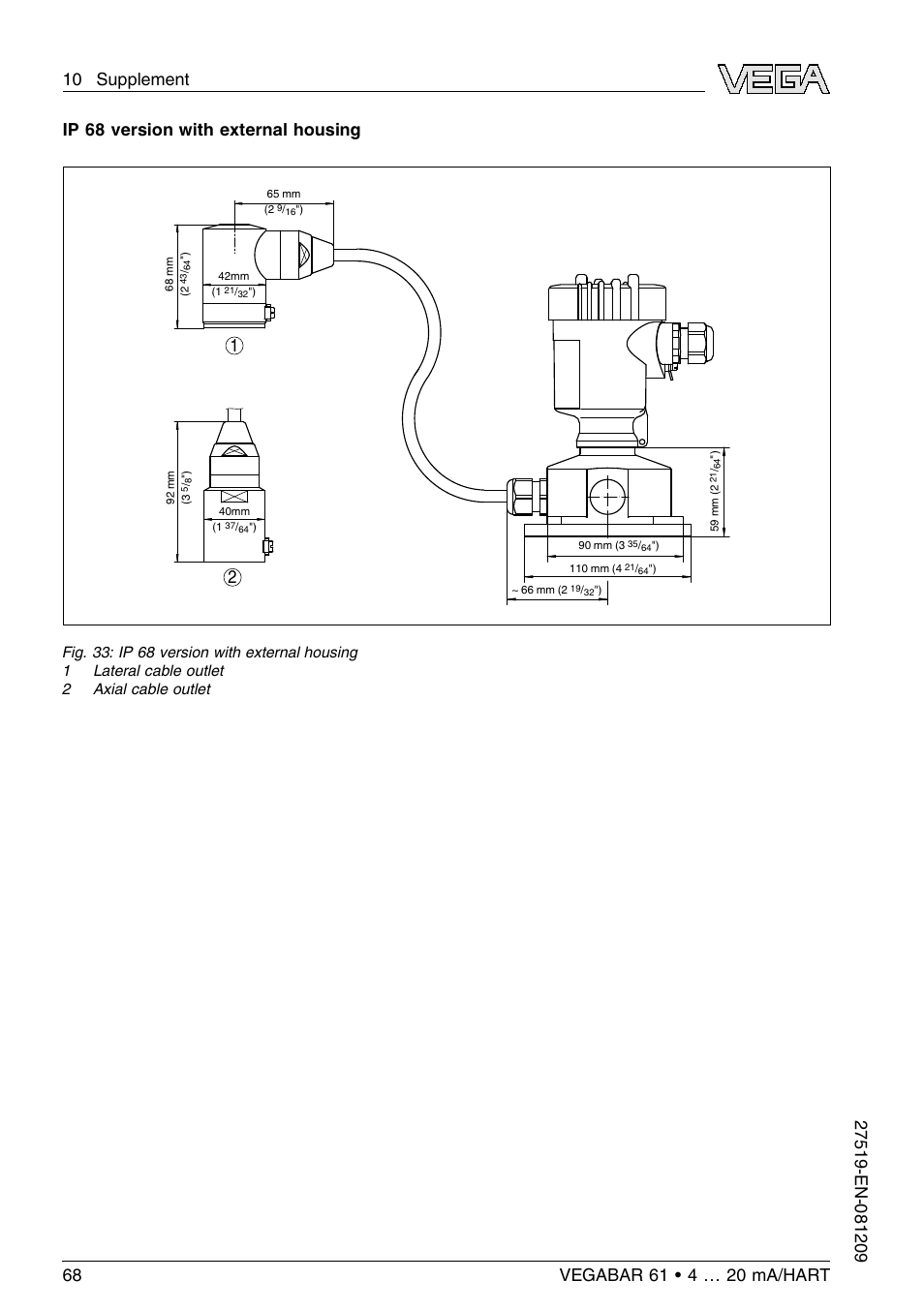 Ip 68 version with external housing 1 2 | VEGA VEGABAR 61 4 … 20 mA_HART User Manual | Page 68 / 80