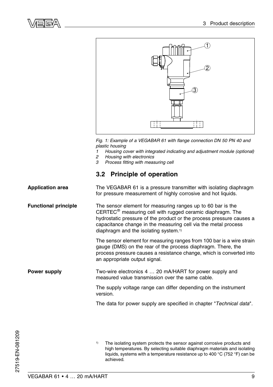 2 principle of operation | VEGA VEGABAR 61 4 … 20 mA_HART User Manual | Page 9 / 80