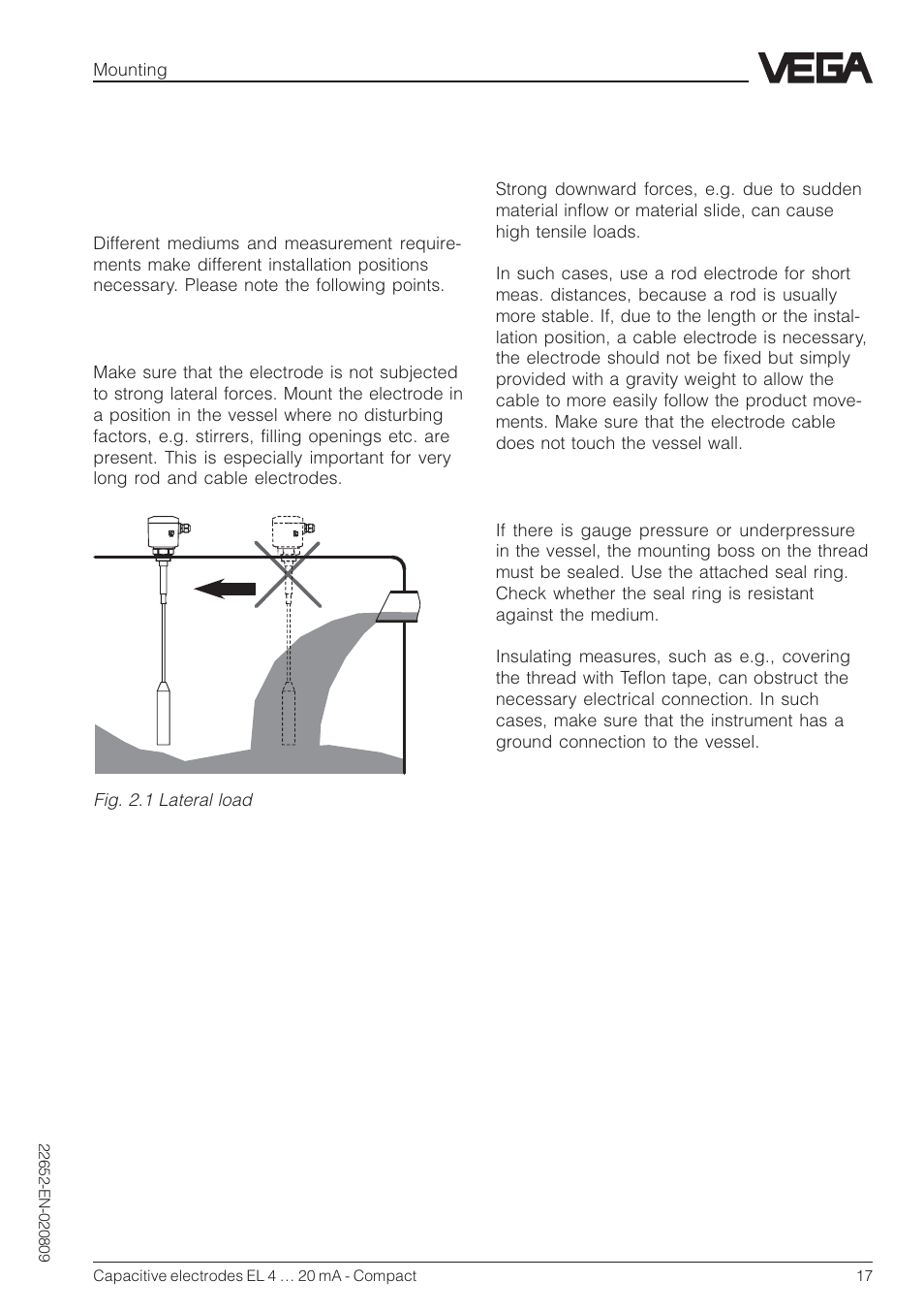2 mounting, 1 mounting instructions | VEGA Capacitive electrodes EL 4 … 20 mA - Compact User Manual | Page 17 / 44
