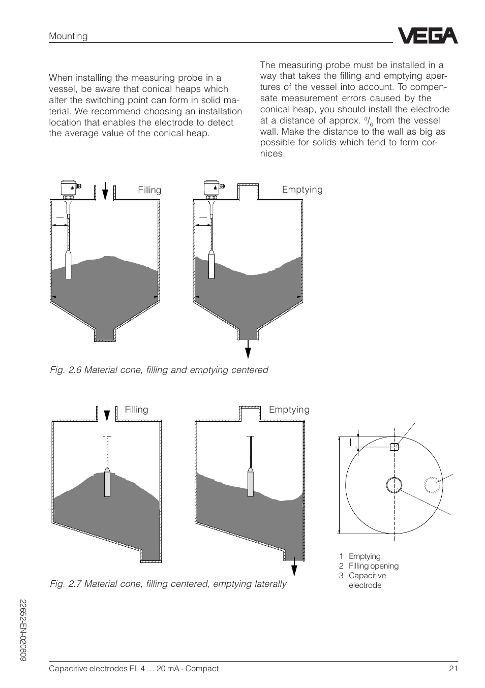 Material cone, Filling emptying | VEGA Capacitive electrodes EL 4 … 20 mA - Compact User Manual | Page 21 / 44
