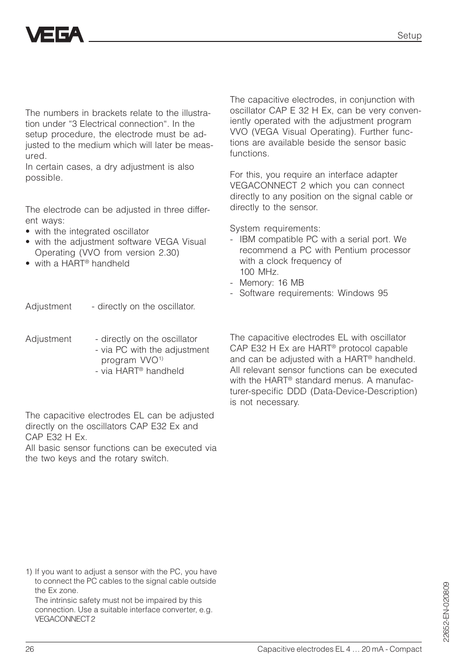 4 setup, 1 general adjustment | VEGA Capacitive electrodes EL 4 … 20 mA - Compact User Manual | Page 26 / 44