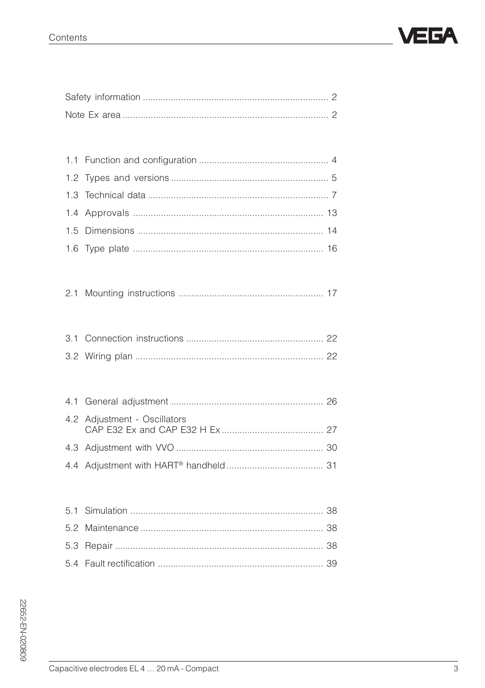 VEGA Capacitive electrodes EL 4 … 20 mA - Compact User Manual | Page 3 / 44