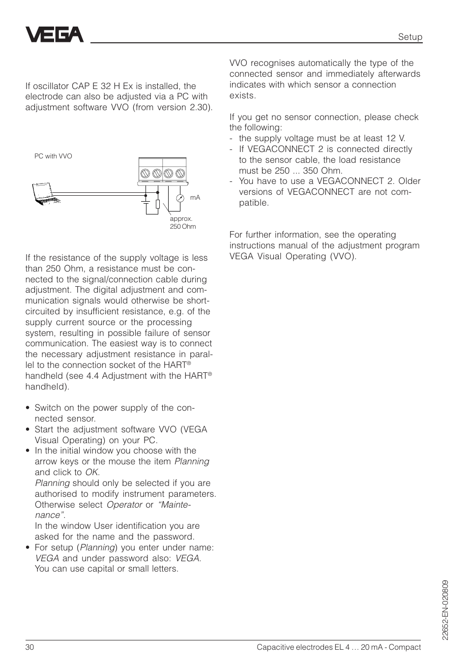 3 adjustment with vvo | VEGA Capacitive electrodes EL 4 … 20 mA - Compact User Manual | Page 30 / 44