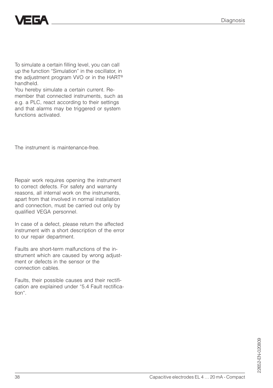 5 diagnosis, 1 simulation, 2 maintenance | 3 repair | VEGA Capacitive electrodes EL 4 … 20 mA - Compact User Manual | Page 38 / 44