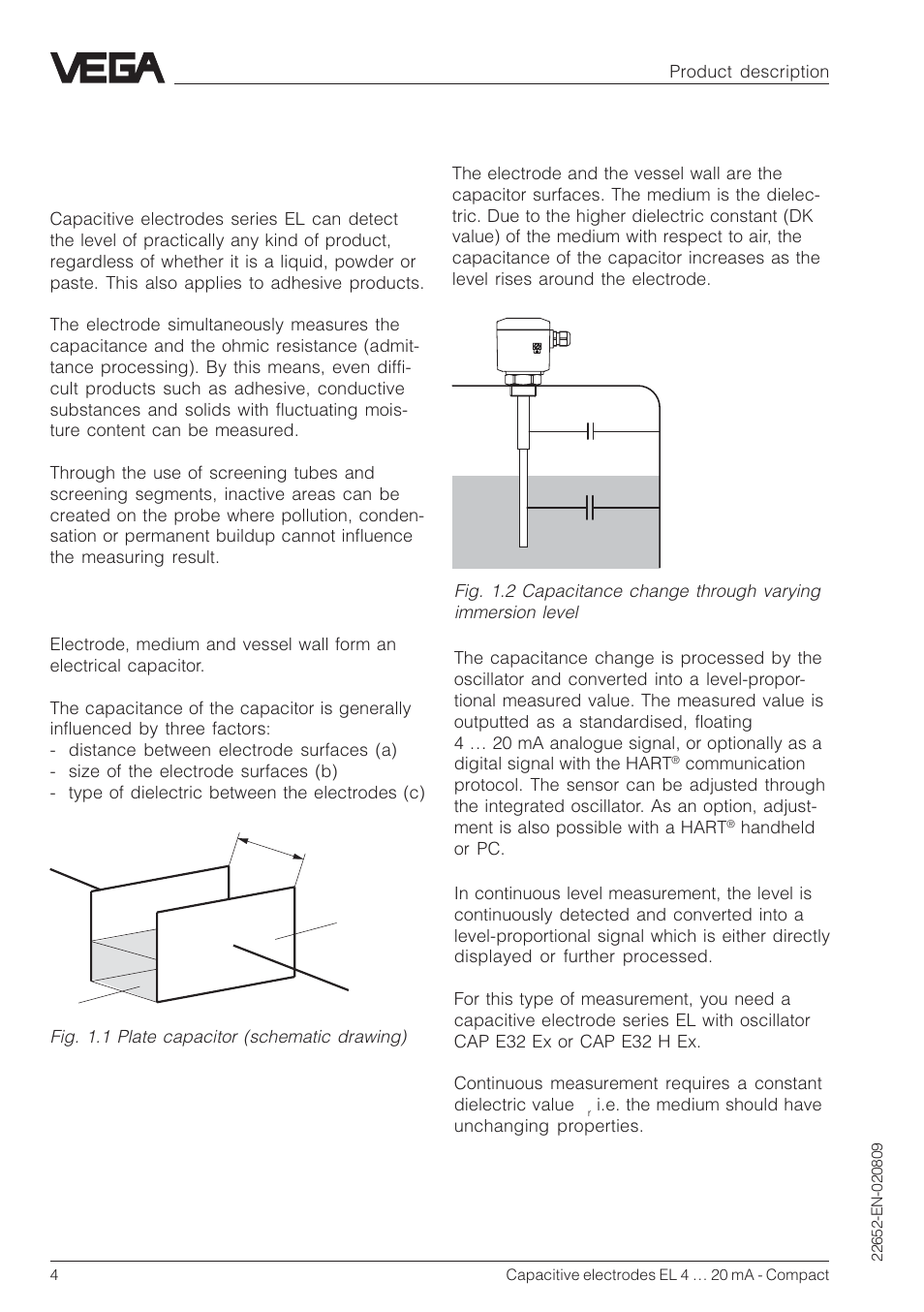 1 product description, 1 function and configuration | VEGA Capacitive electrodes EL 4 … 20 mA - Compact User Manual | Page 4 / 44