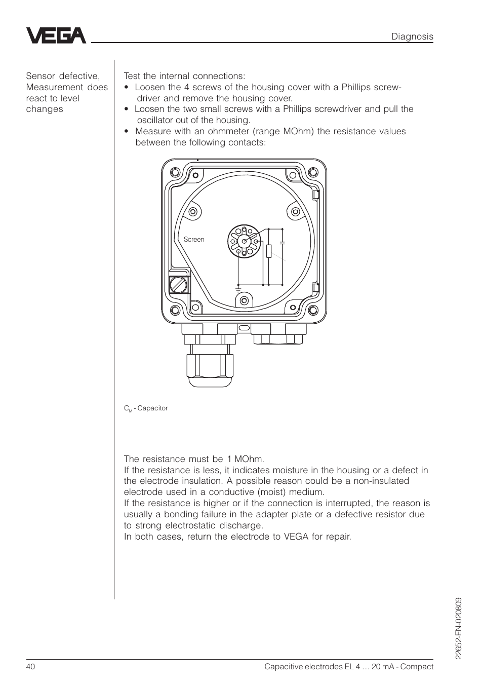 Fault rectifying measure | VEGA Capacitive electrodes EL 4 … 20 mA - Compact User Manual | Page 40 / 44