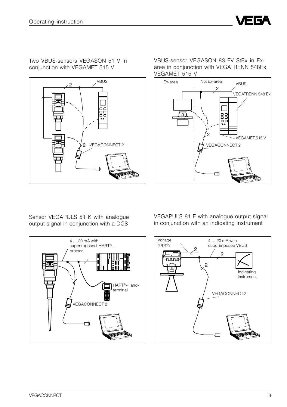 2 connection examples, Example 1, Example 2 | Example 3, Example 4 | VEGA VEGACONNECT 2 User Manual | Page 3 / 4