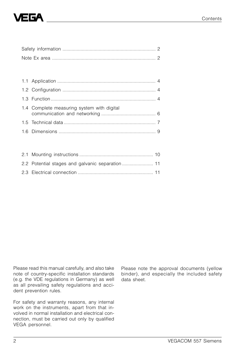 VEGA VEGACOM 557 Siemens 3964 and 3964 R procedure with RK 512 User Manual | Page 2 / 44