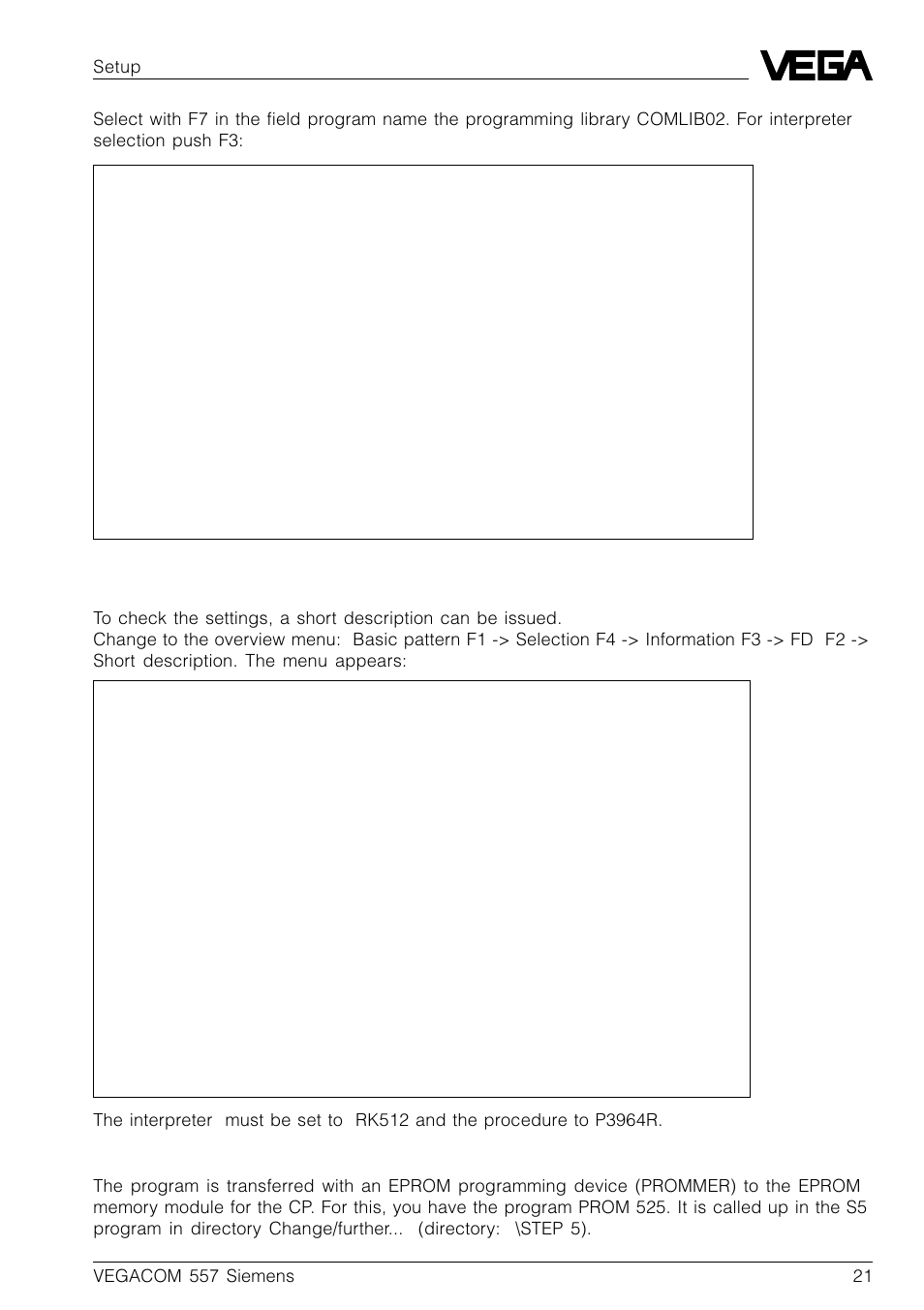 Issue short description, Save programm in eprom | VEGA VEGACOM 557 Siemens 3964 and 3964 R procedure with RK 512 User Manual | Page 21 / 44