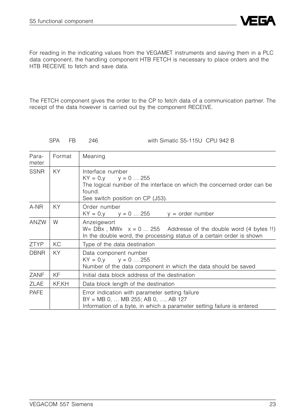 VEGA VEGACOM 557 Siemens 3964 and 3964 R procedure with RK 512 User Manual | Page 23 / 44