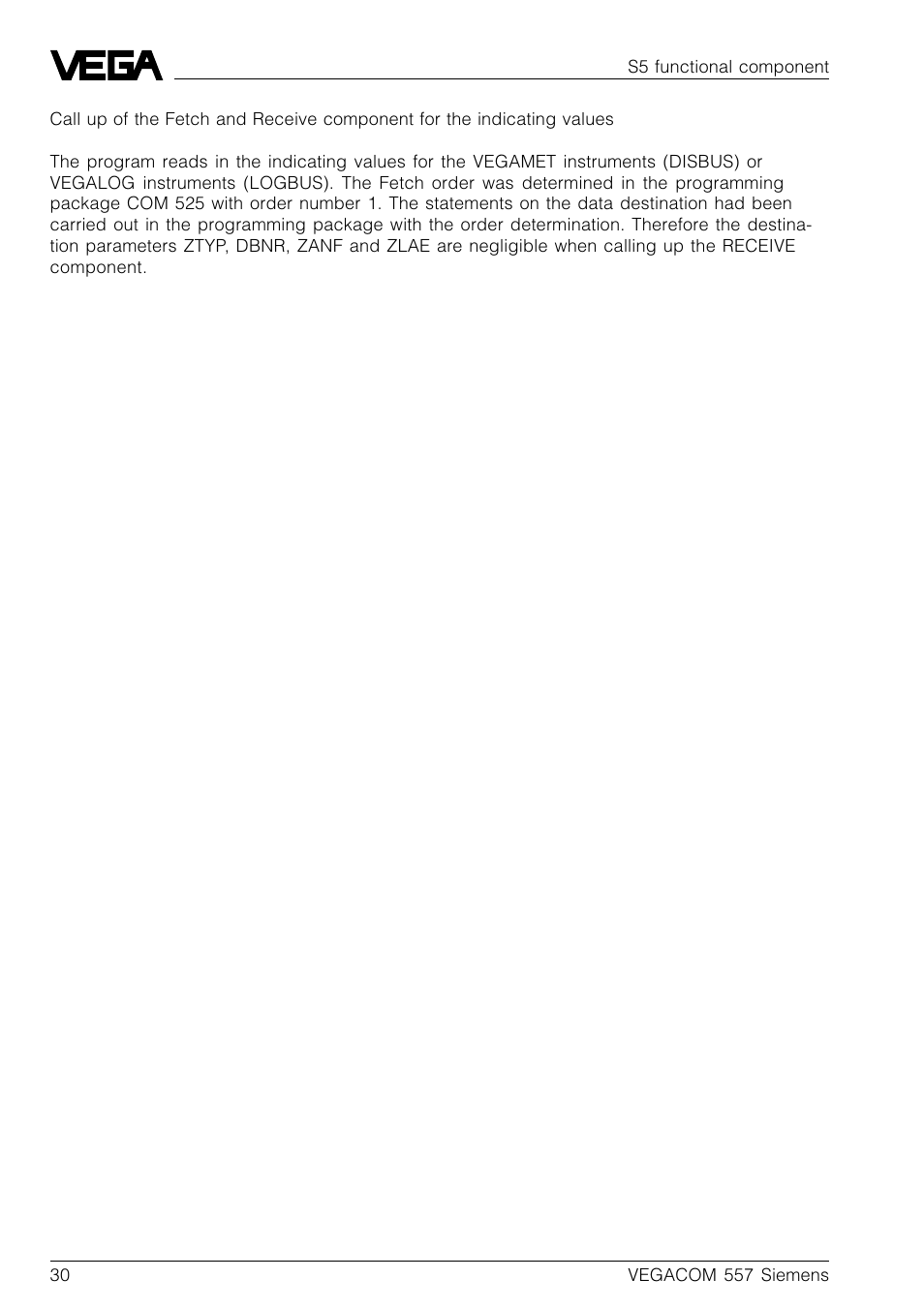 VEGA VEGACOM 557 Siemens 3964 and 3964 R procedure with RK 512 User Manual | Page 30 / 44