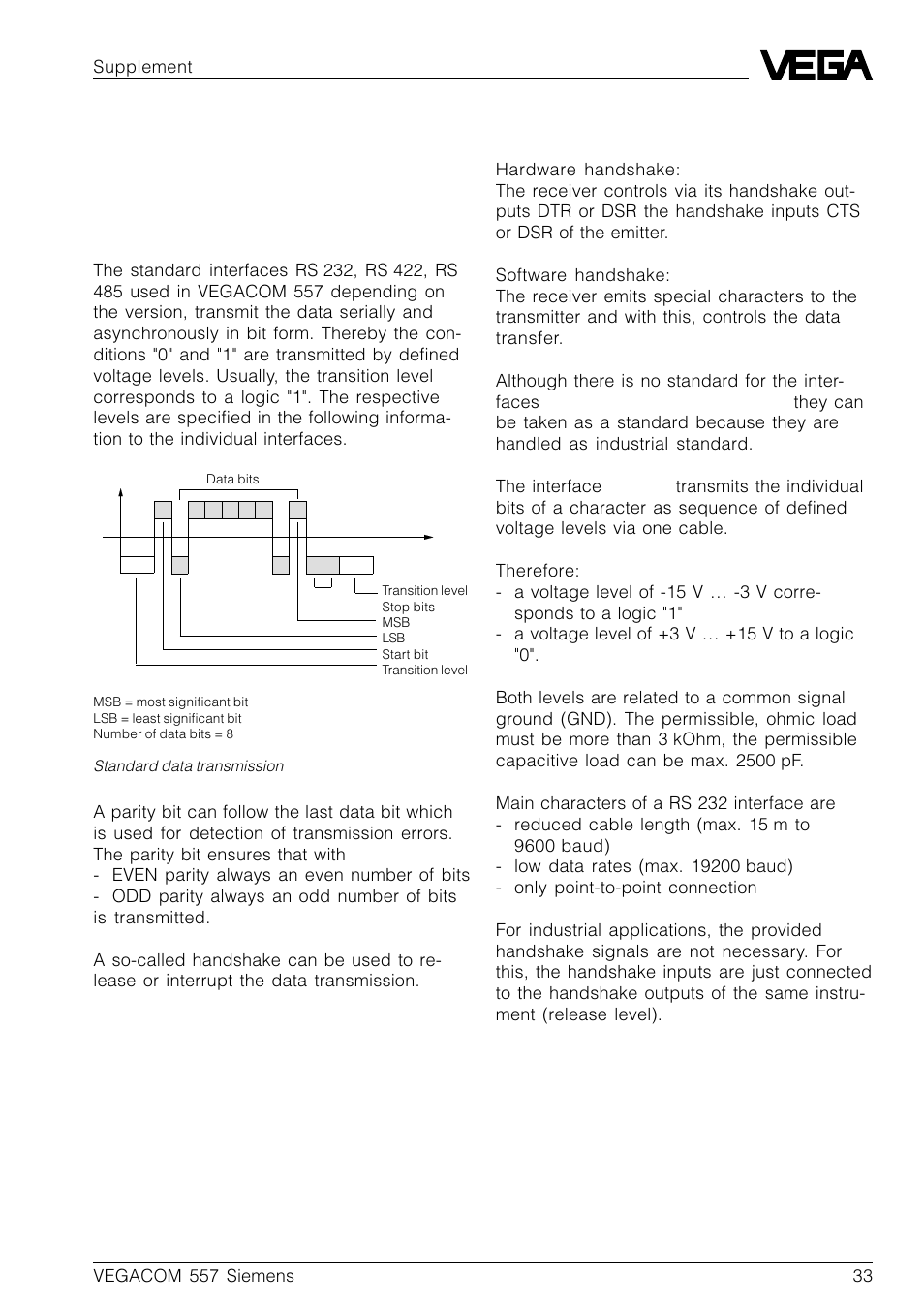 6 supplement | VEGA VEGACOM 557 Siemens 3964 and 3964 R procedure with RK 512 User Manual | Page 33 / 44