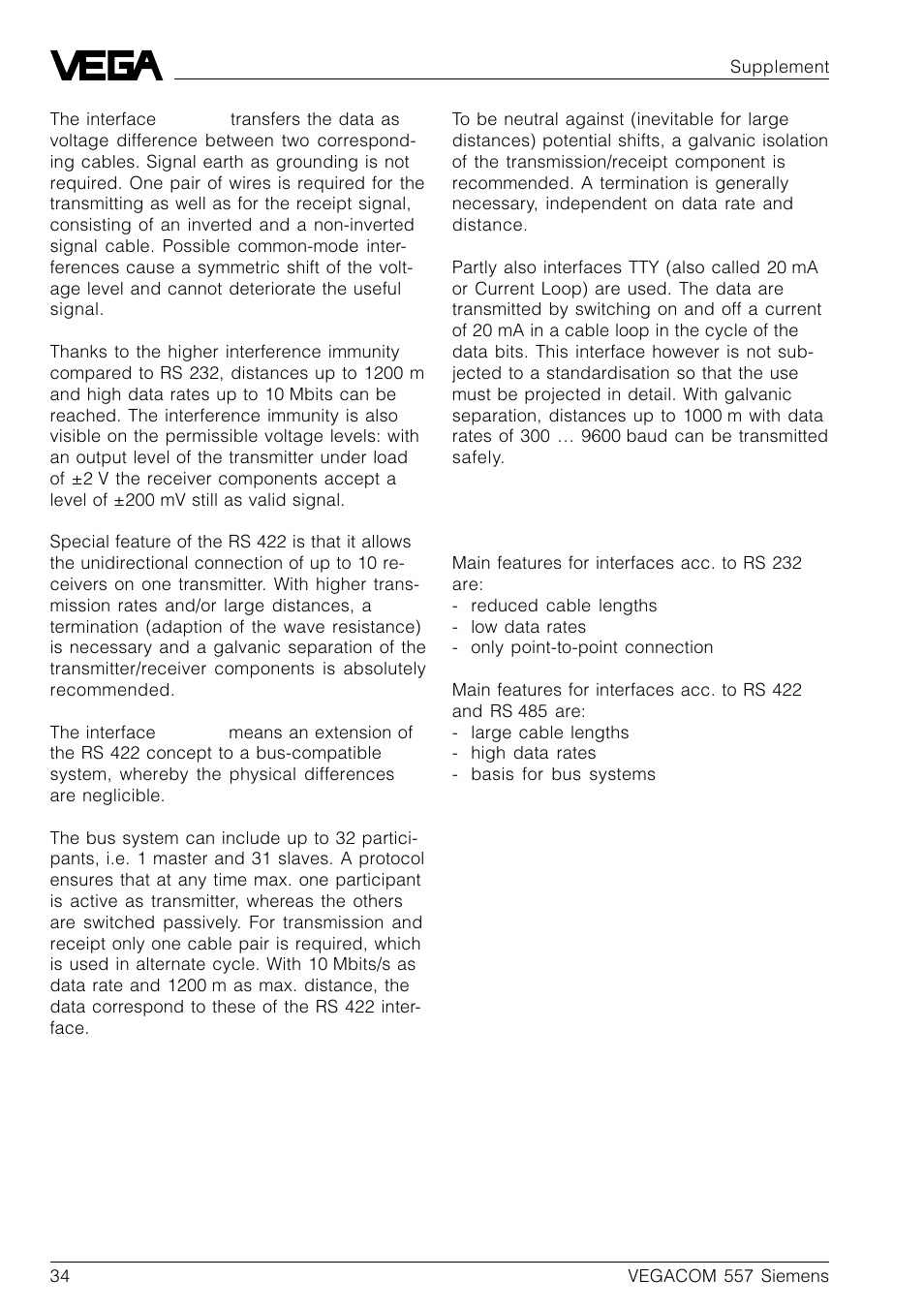 VEGA VEGACOM 557 Siemens 3964 and 3964 R procedure with RK 512 User Manual | Page 34 / 44