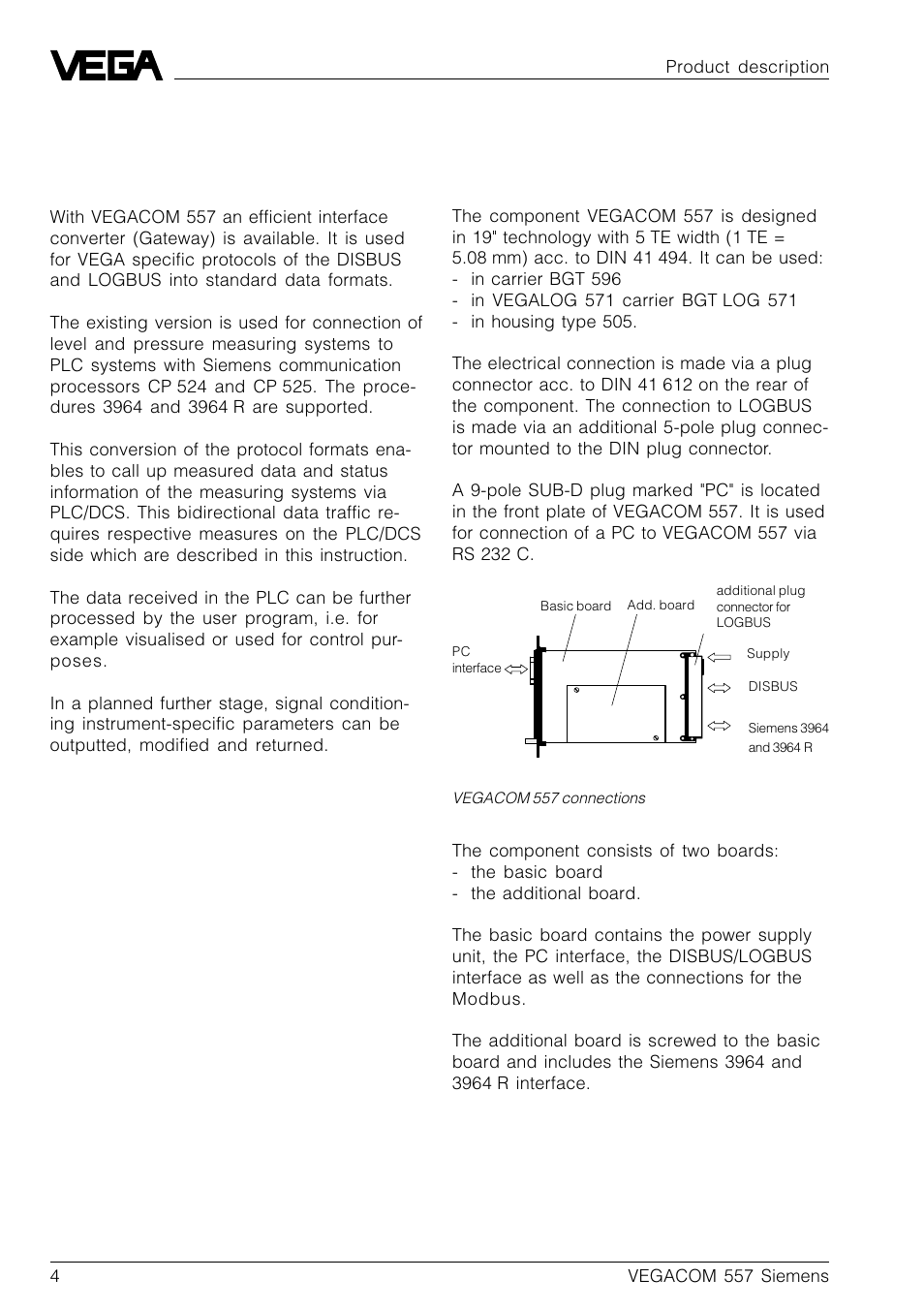 1 product description, 1 application, 2 configuration | 3 function | VEGA VEGACOM 557 Siemens 3964 and 3964 R procedure with RK 512 User Manual | Page 4 / 44