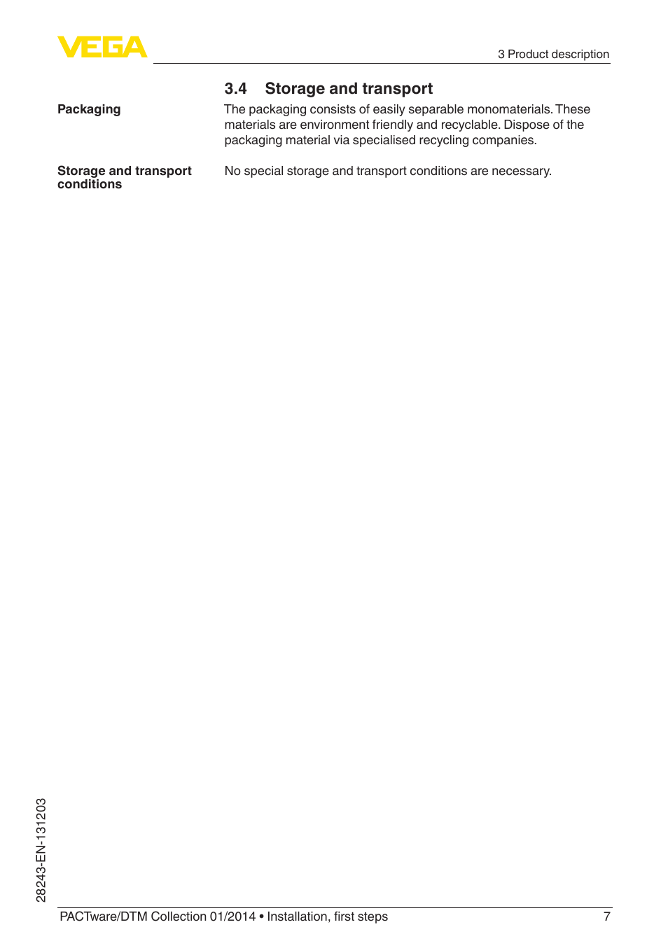 4 storage and transport | VEGA PACTware-DTM Collection 01_2014 User Manual | Page 7 / 28