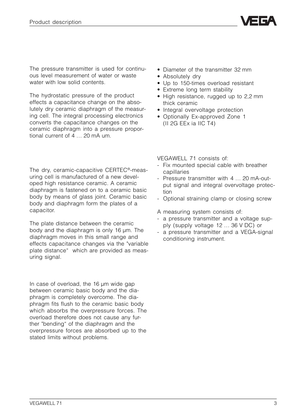 1 product description, 1 function and configuration, 2 application features | 3 types and versions | VEGA VEGAWELL 71 User Manual | Page 3 / 12