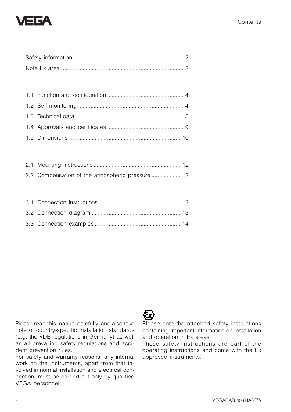 VEGA VEGABAR 40 HART User Manual | Page 2 / 40