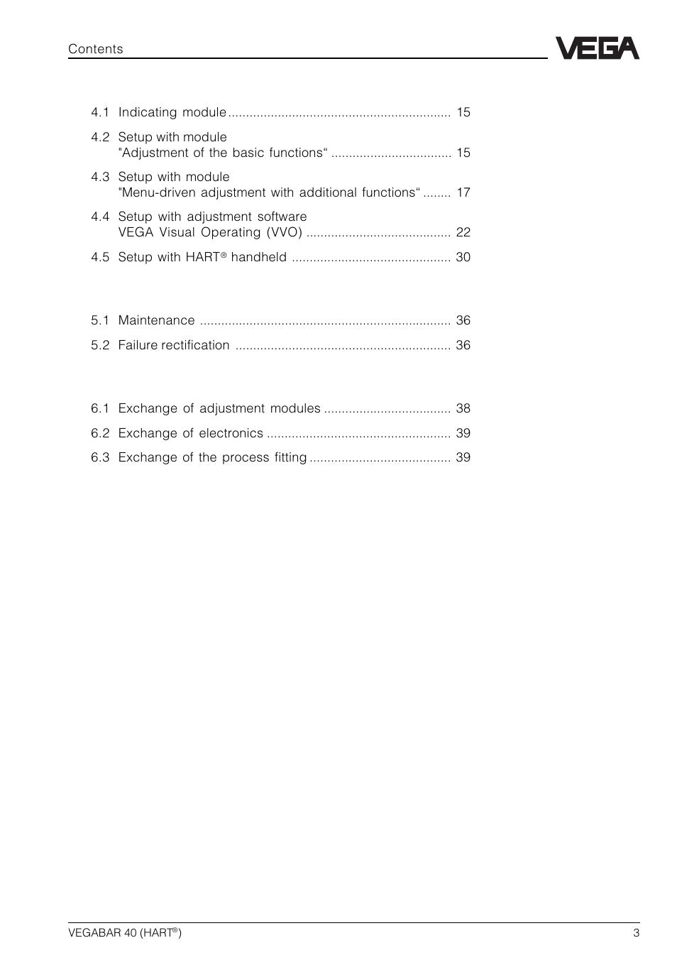 VEGA VEGABAR 40 HART User Manual | Page 3 / 40