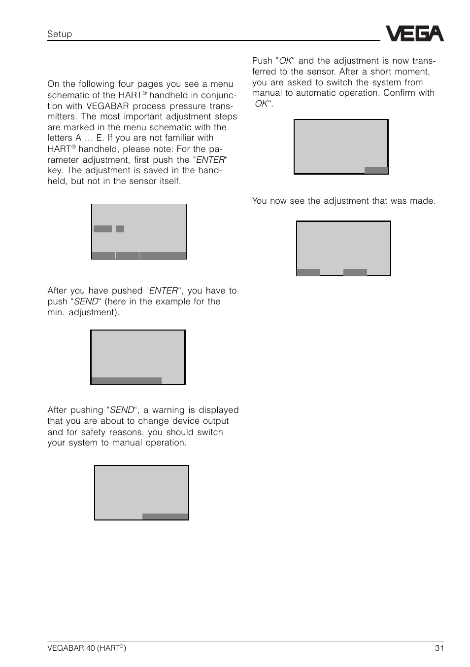 The most important adjustment steps | VEGA VEGABAR 40 HART User Manual | Page 31 / 40