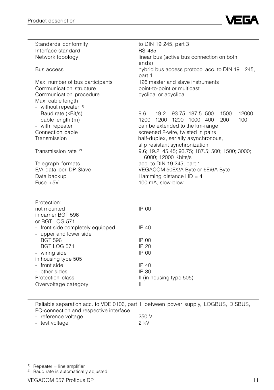 VEGA VEGACOM 557 Profibus DP User Manual | Page 11 / 84