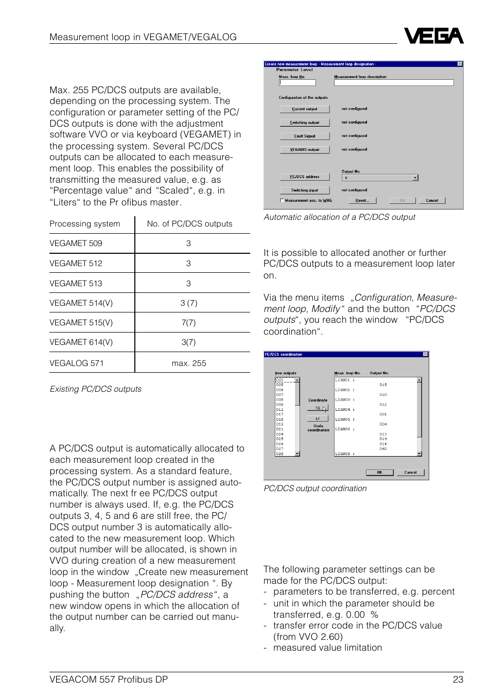 1 pc/dcs output | VEGA VEGACOM 557 Profibus DP User Manual | Page 23 / 84