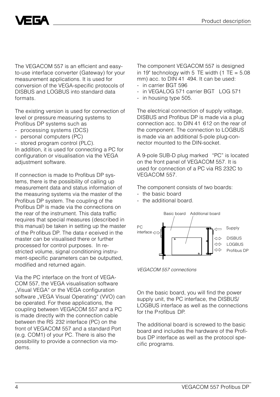 1 product description, 1 application, 2 configuration | VEGA VEGACOM 557 Profibus DP User Manual | Page 4 / 84