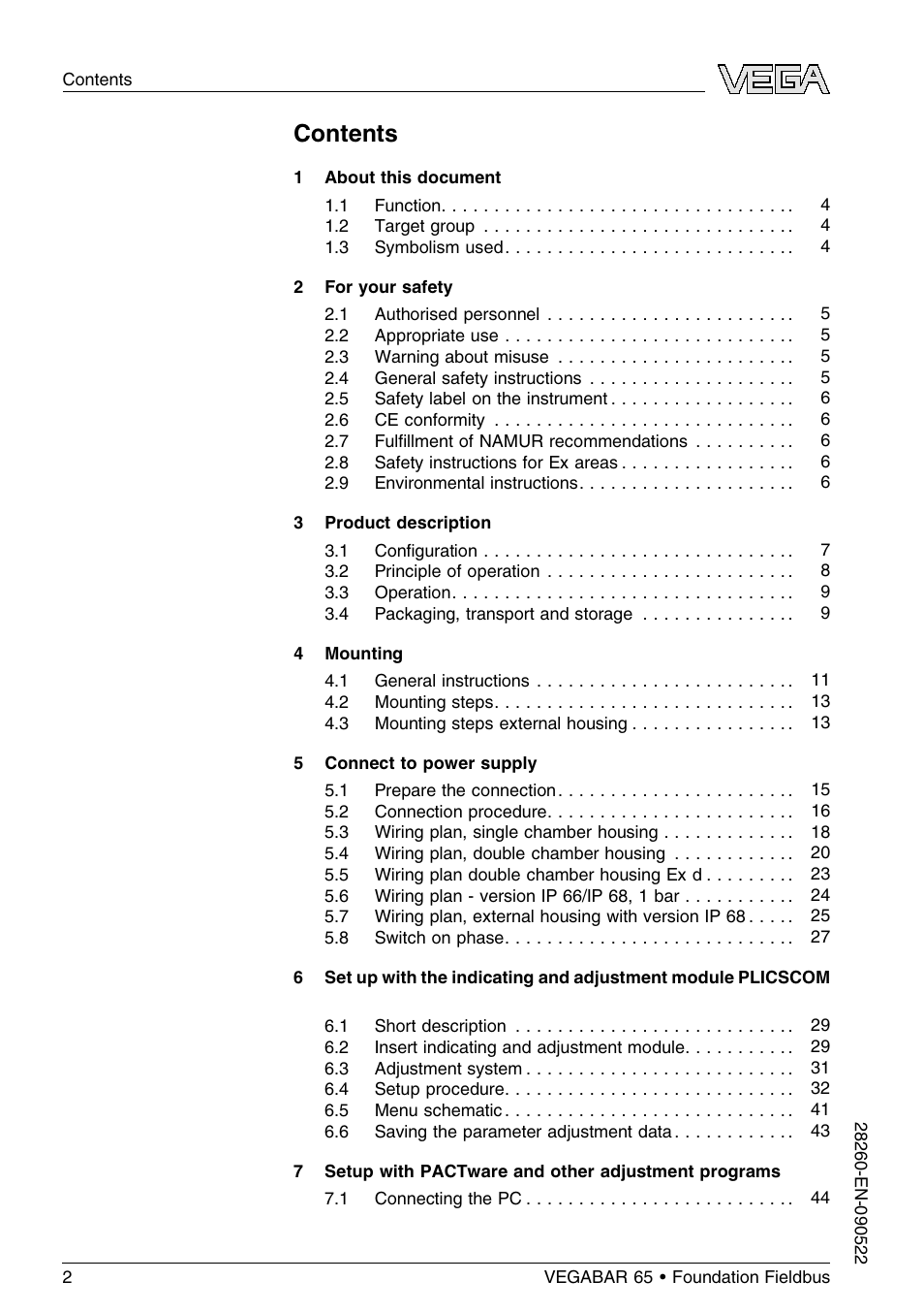 VEGA VEGABAR 65 Foundation Fieldbus User Manual | Page 2 / 76