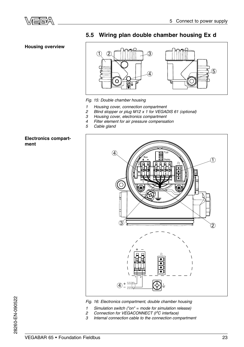 5 wiring plan double chamber housing ex d, 5 wiring plan double chamber housing ex d | VEGA VEGABAR 65 Foundation Fieldbus User Manual | Page 23 / 76